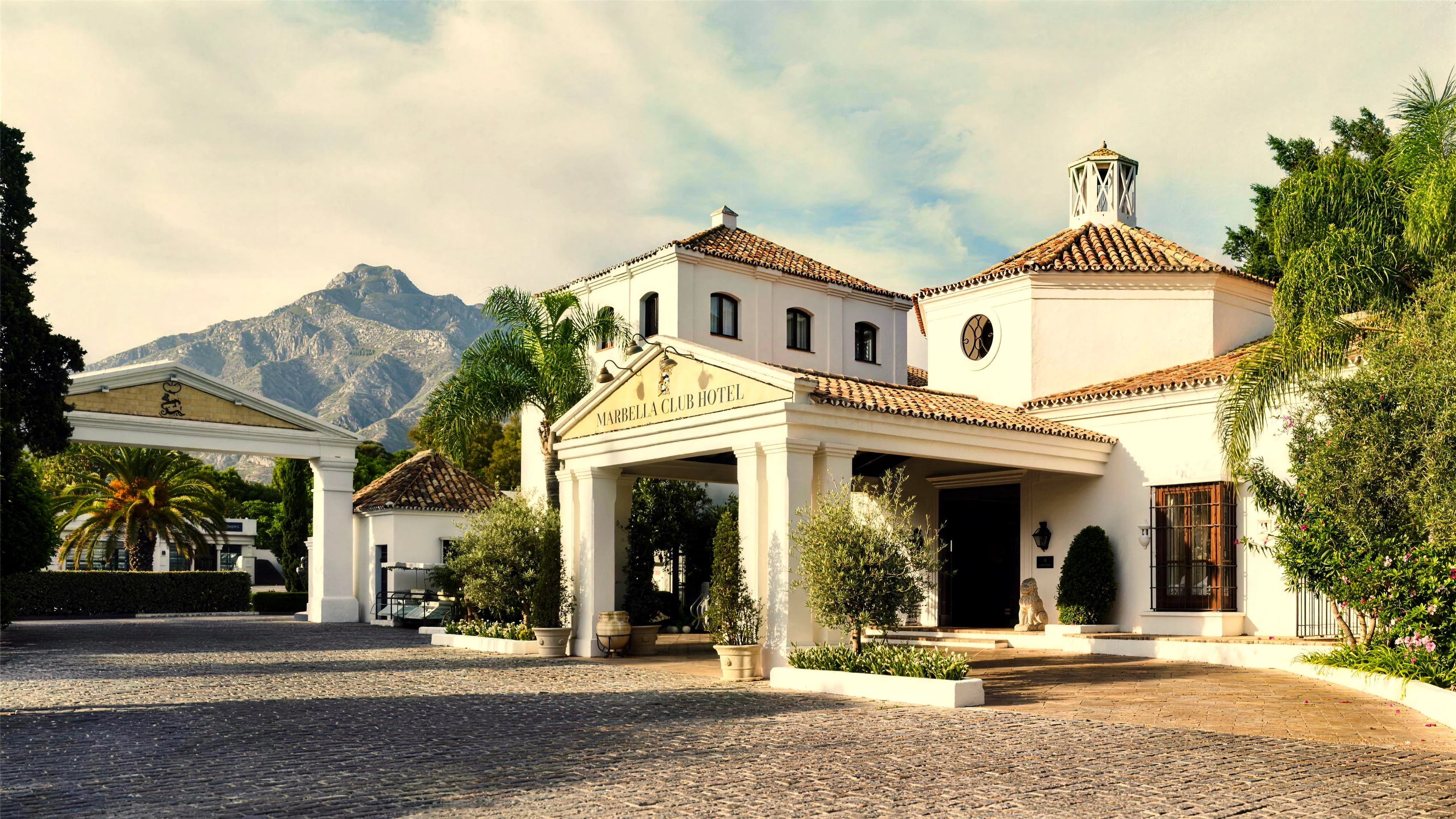 The entrance of the Marbella Club Hotel, with La Concha behind
